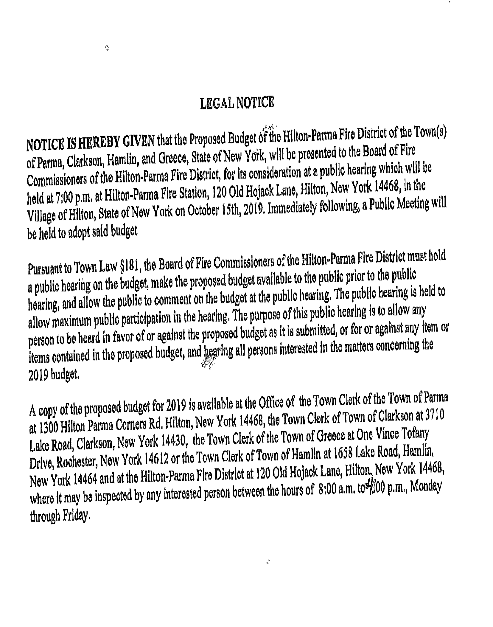 October 2019 Town of Clarkson