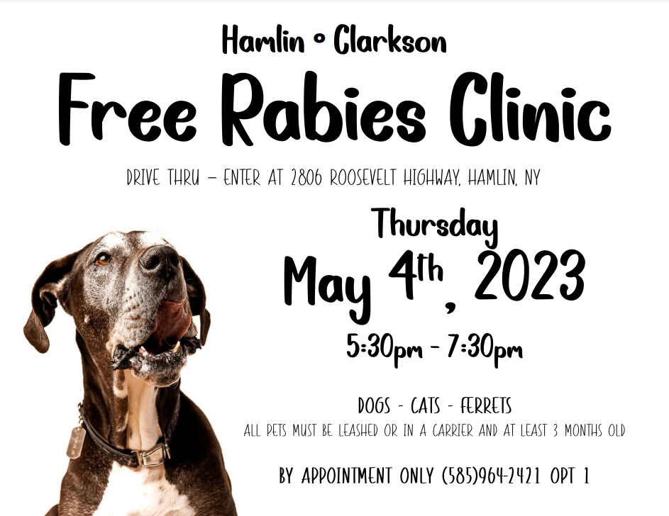 Free Rabies Clinic May 4th! Town of Clarkson